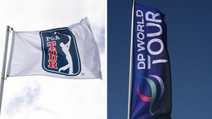 The flags of the PGA Tour and DP World Tour