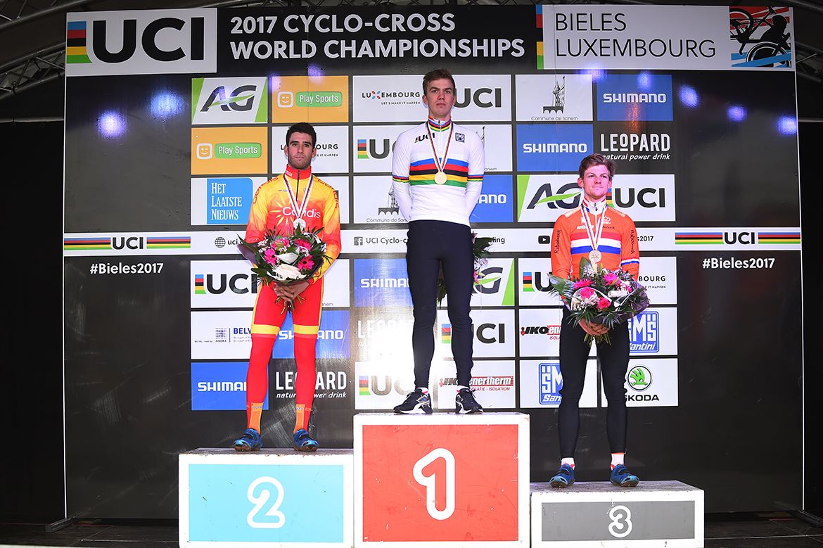 Joris Nieuwenhuis on the top step with Felipe Orts and Sieben Wouters