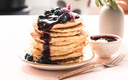 Pancakes with blueberry compote