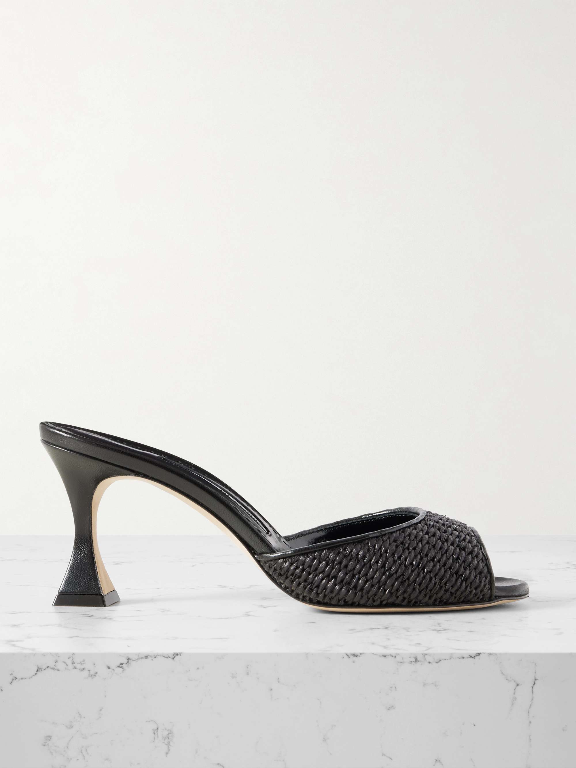 Jadara 70 Leather-Trimmed Raffia Mules