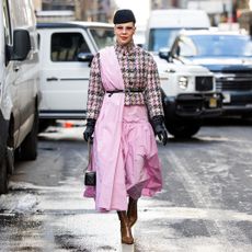 new york fashion week street style pink dress