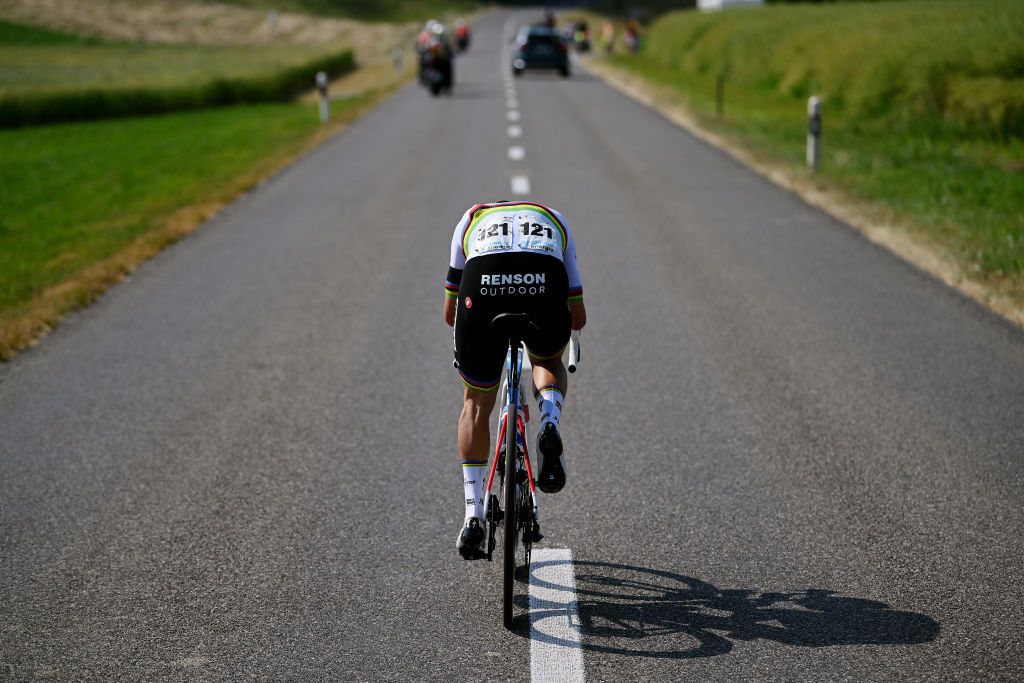 WEINFELDEN SWITZERLAND JUNE 17 Remco Evenepoel of Belgium and Team Soudal QuickStep attacks during the 86th Tour de Suisse 2023 Stage 7 a 1835km stage from Tbach to Weinfelden UCIWT on June 17 2023 in Weinfelden Switzerland Photo by Dario BelingheriGetty Images