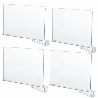 Cy Craft Acrylic Shelf Dividers for Closets,wood Shelf Dividers, 4 Pcs Clear Shelf Separators,perfect for Clothes Organizer and Bedroom Kitchen Cabinets Shelf Storage and Organization