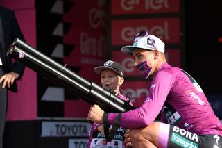 MILAN ITALY MAY 30 Peter Sagan of Slovakia and Team Bora Hansgrohe Purple Points Jersey celebrates at podium during the 104th Giro dItalia 2021 Stage 21 a 303km Individual Time Trial stage from Senago to Milano ITT UCIworldtour girodiitalia Giro on May 30 2021 in Milan Italy Photo by Tim de WaeleGetty Images