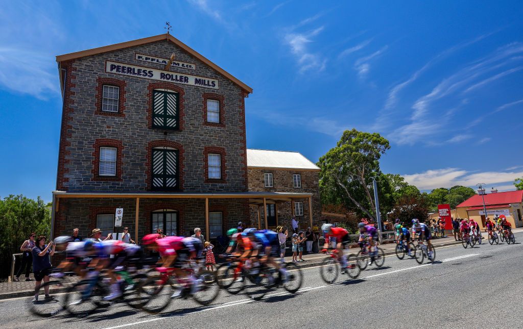 ADELAIDE AUSTRALIA JANUARY 21 The Peloton makes its way past the Birdwood Motor Museum during Stage one Prospect to Gumeracha during day four of the 2025 Tour Down Under on January 21 2025 in Adelaide Australia Photo by Sarah ReedGetty Images