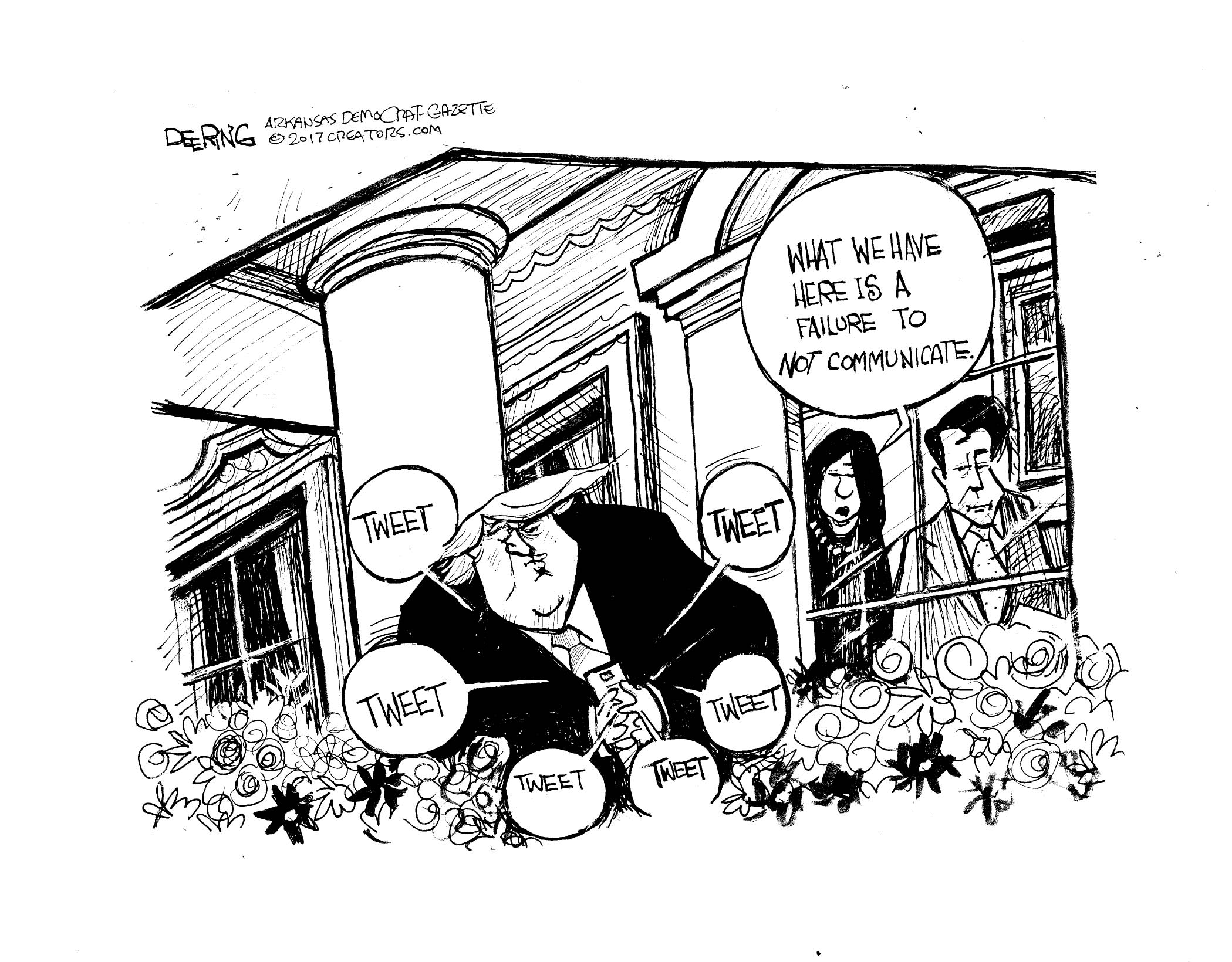 Political cartoon U.S. Trump tweets Scaramucci Huckabee Sanders