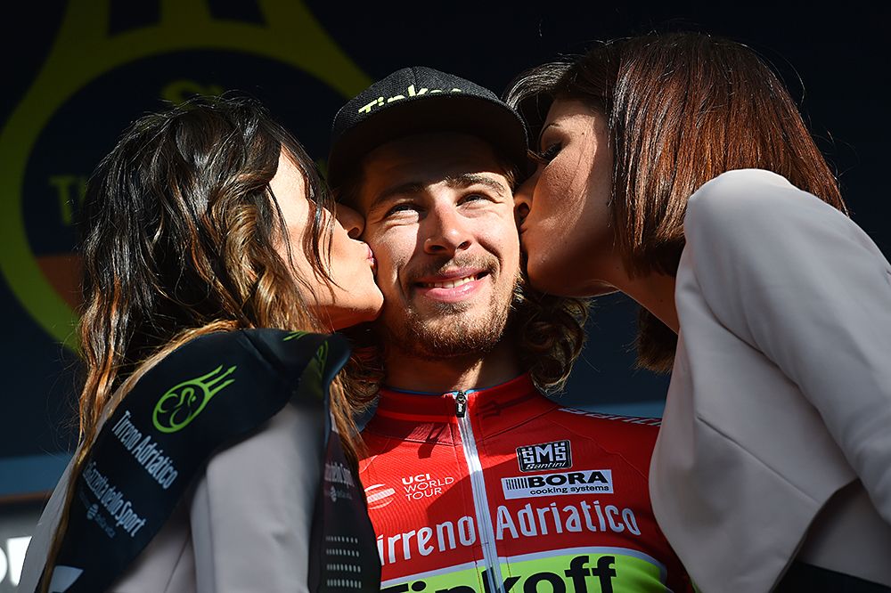 Peter Sagan (Tinkoff) wears the red points jersey at Tirreno-Adriatico