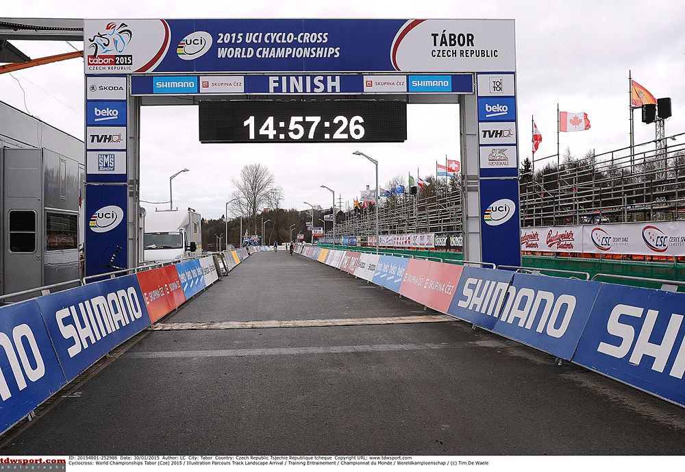 The finish line for the cyclo-cross Worlds in Tabor