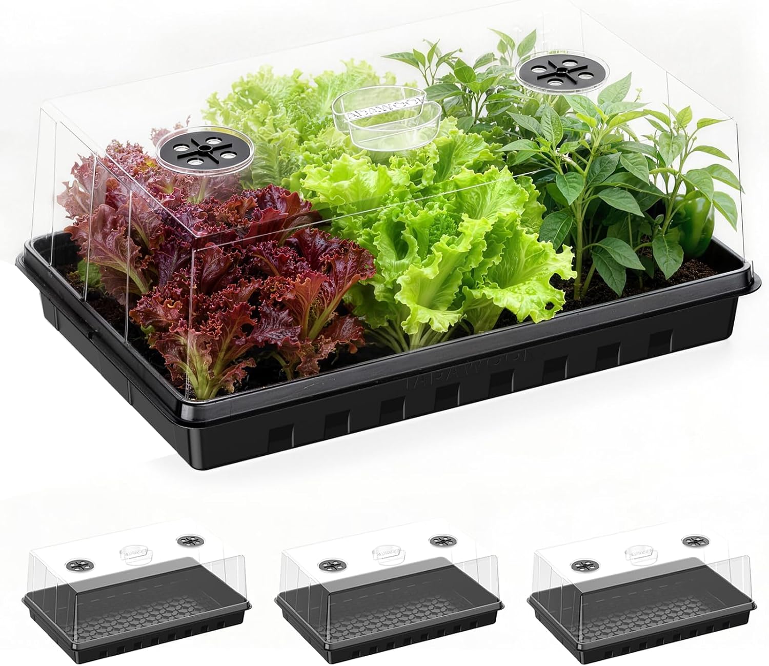 Seed Starter Tray, Gardening Plant Grow Trays Kit for Seedling, Germination Trays With 4.72 Inch High Humidity Domes&amp;#65292;large Growing Space &amp;amp; Better Air Flow for Seed Starting, Mini Greenhouse, 3pcs