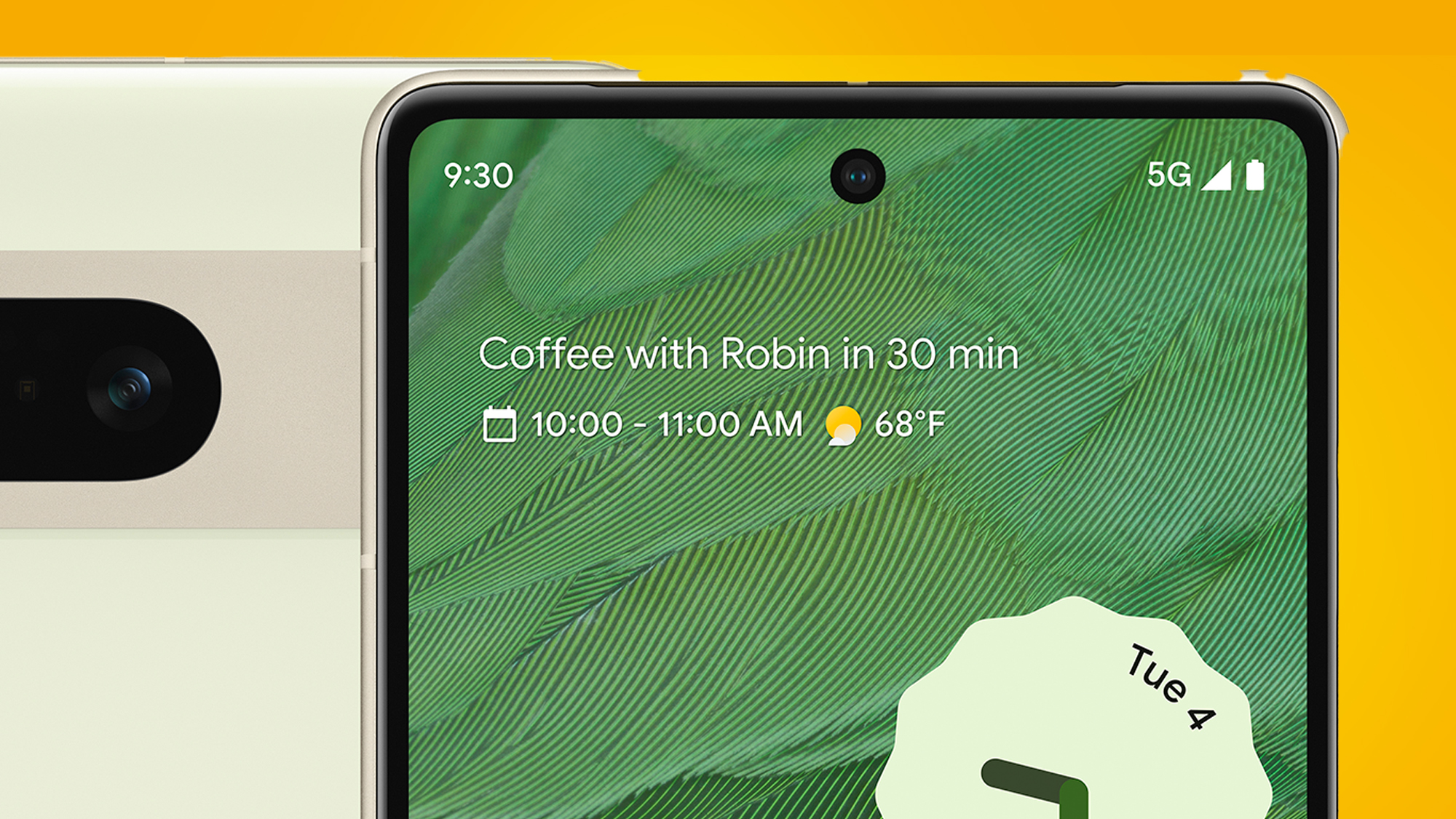 The Google Pixel 7 phone on a yellow background