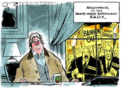 Political cartoon U.S. Trump Bannon white supremacy White House protest