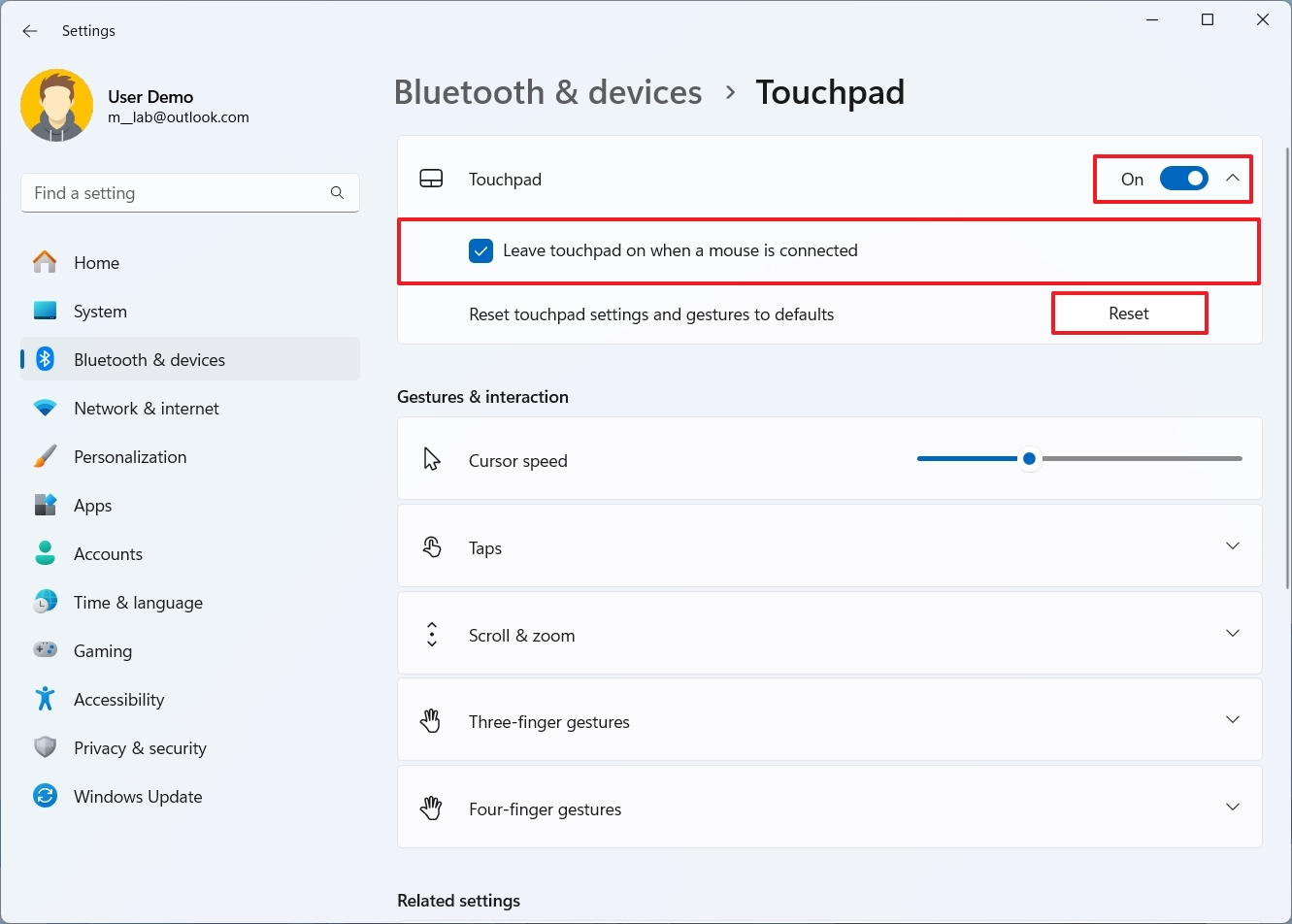 Windows 11 enable touchpad