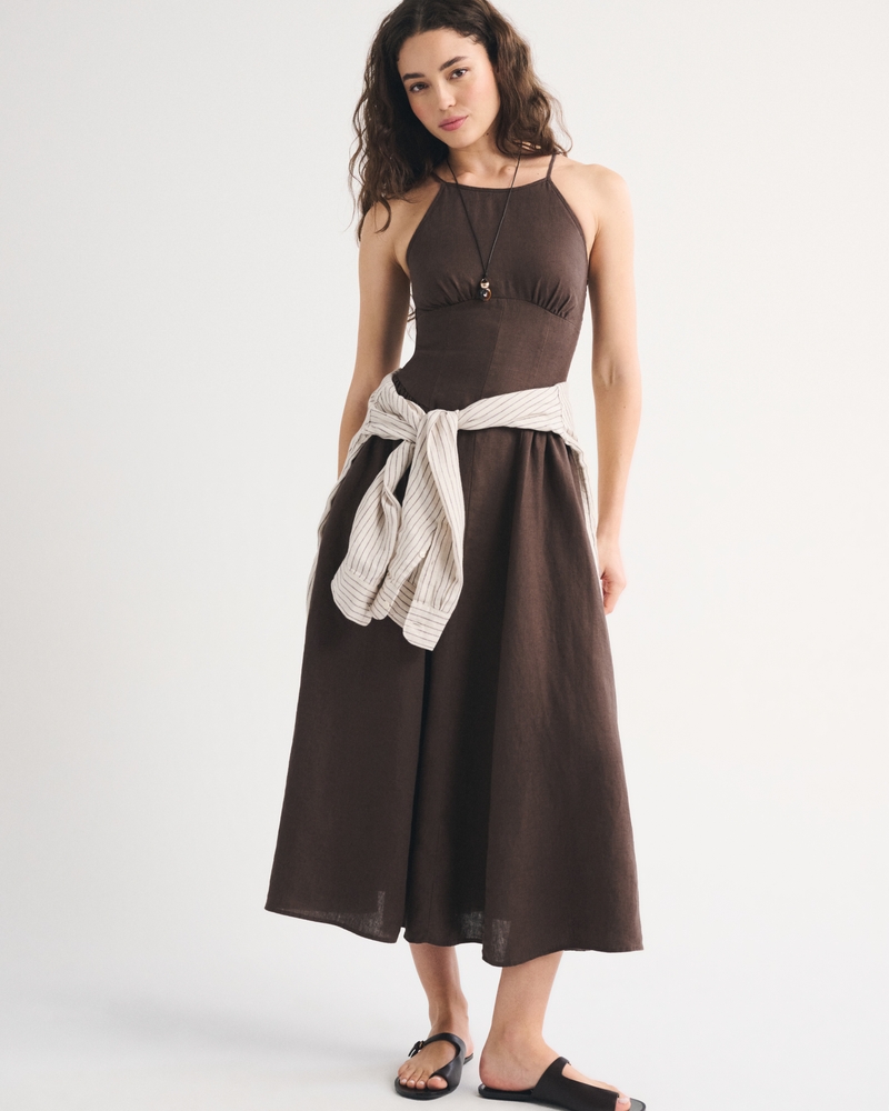 100% Linen A&amp;f Dylan Halter Midi Dress