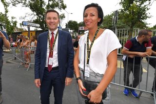 PARIS, FRANCE - JULY 29: David Lappartient of France - UCI President / Amina Lanaya of France UCI General Director / during the 105th Tour de France 2018, Stage 21 a 116km stage from Houilles to Paris Champs-Elysees / TDF / on July 29, 2018 in Paris, France. (Photo by Tim de Waele/Getty Images)