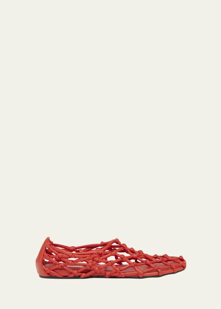 Leather Crochet Net Ballerina Flats