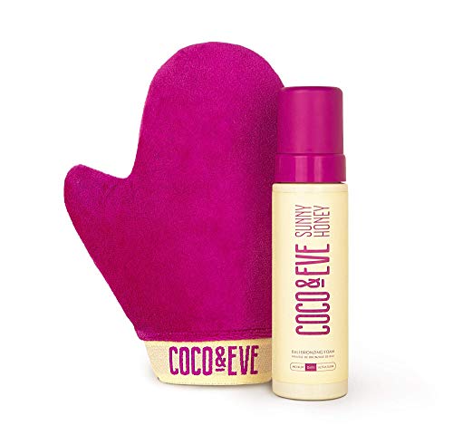 Coco &amp;amp; Eve Self Tanner Foam Kit - (medium) Streak-Free Sunless Tanning Mousse, Tropically Scented Natural Looking Tan &amp;amp; Included Mitt Applicator, Vegan, Cruelty Free | Sunny Honey Bali Bronzing