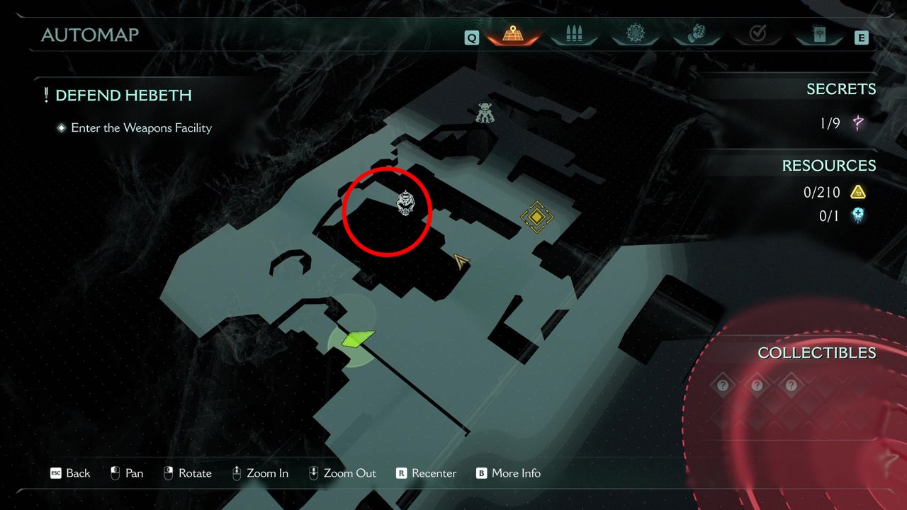 Doom: The Dark Ages Hebeth secrets - A map showing you where a hidden life sigil can be found.