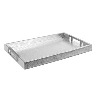 A rectangular silver tray