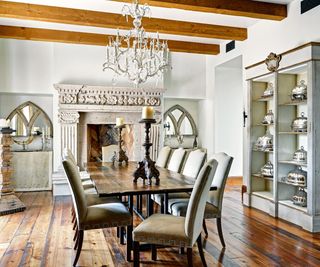 french country dining room with vintage pieces and a neutral color palette