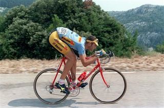 Italy's Eros Poli descends Mont Ventoux, heading for a stage win in the 1994 Tour de France.