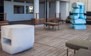 Rick Owen’s furniture was on view at Monte Carlo Beach Club
