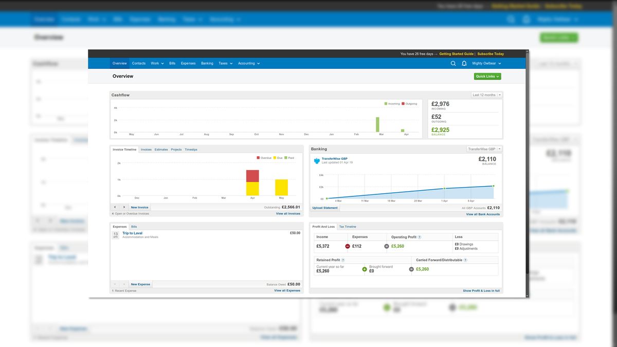 A screenshot of the FreeAgent financial software interface