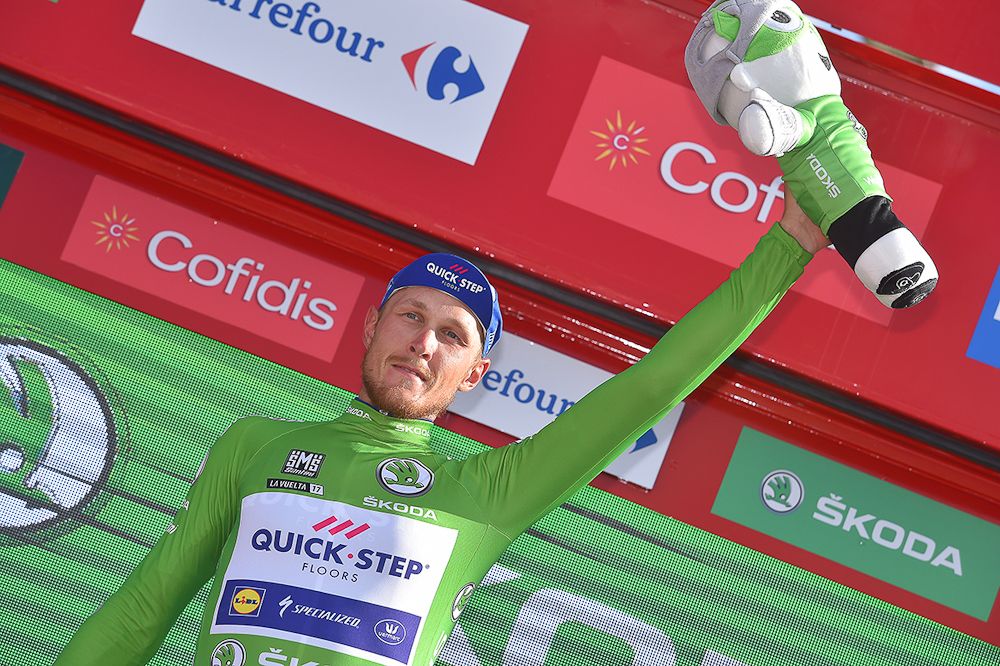 Matteo Trentin in the green jersey after stage 4 at the Vuelta