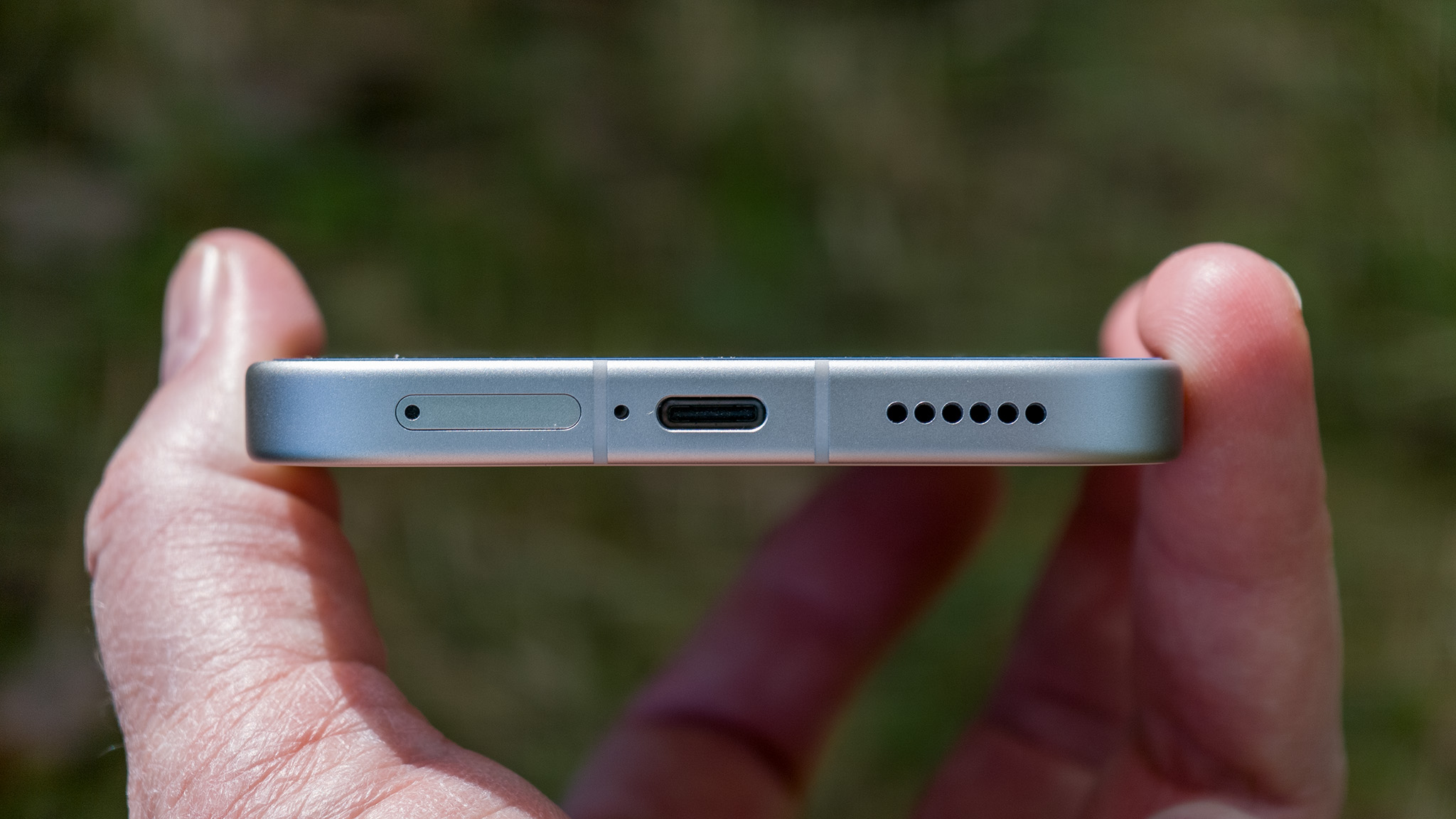 Close-up of the Honor 600's hardware in white