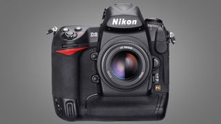 The Nikon D3 camera on a grey background