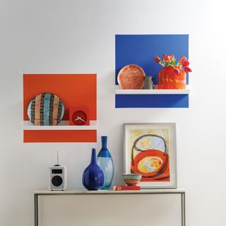 Display of shelves, artwork and objets