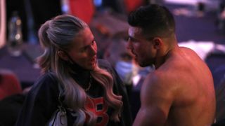 Molly Mae Hague greets Tommy Fury after he wins the Light-Heavyweight contest during the Boxing event at the Telford International Centre, Telford. Picture date: Saturday June 5, 2021.