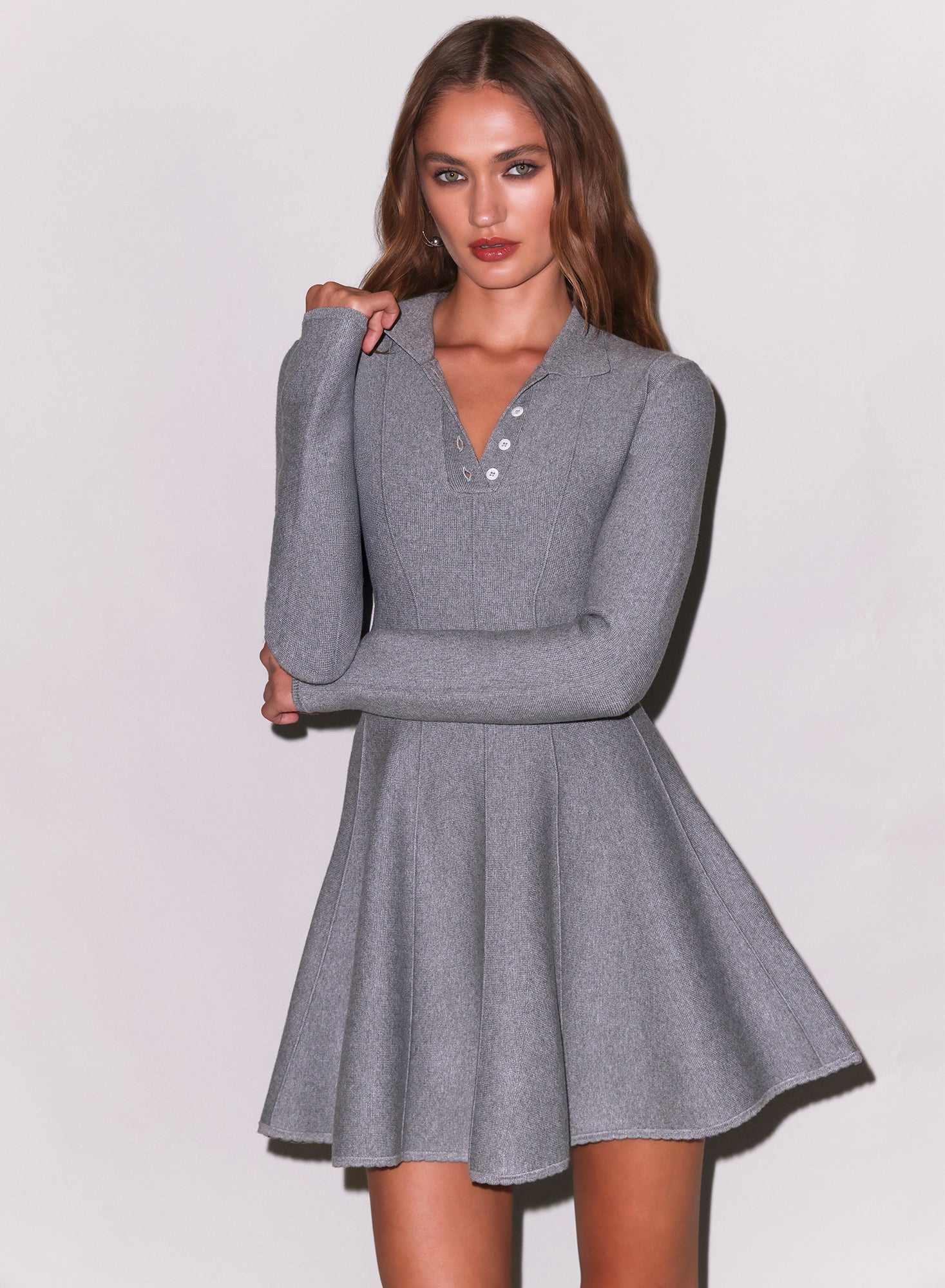 Henley Flared Corset Dress - Medium Heather Grey / Medium Heather Grey / Xs