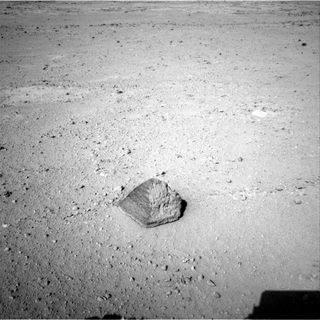 The drive by NASA's Mars rover Curiosity during the mission's 43rd Martian day, or sol, (Sept. 19, 2012) ended at this rock, called Jake Matijevic rock.