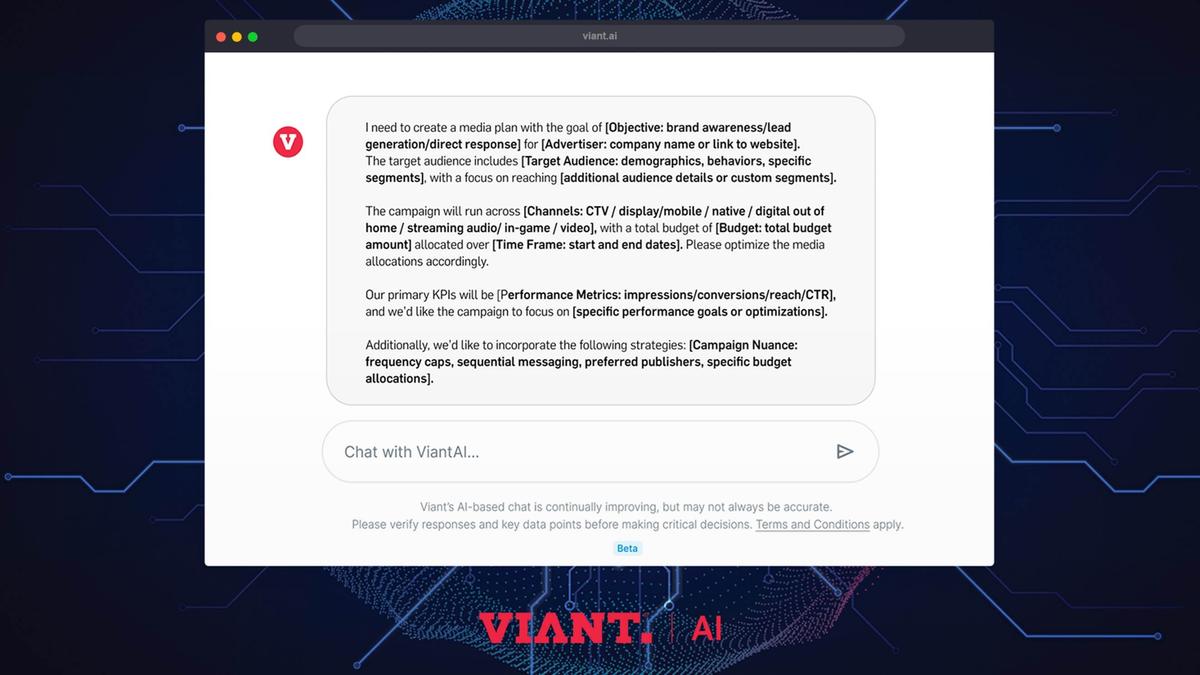 Viant Technology Viant AI platform showing a AI query 