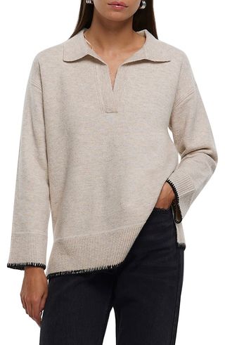 Whipstitch Trim Polo Sweater
