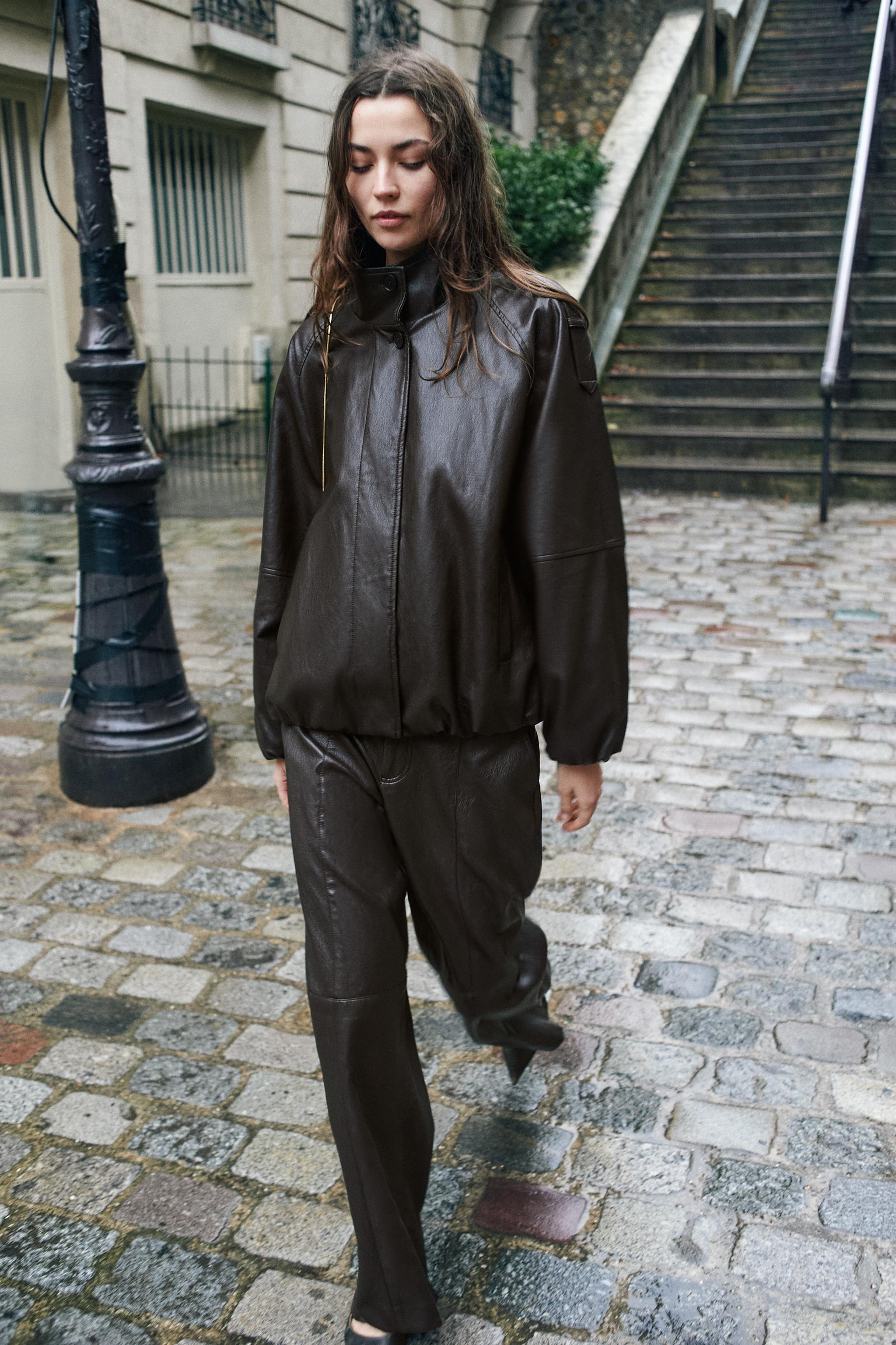 Faux Leather Straight Trousers