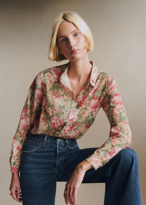 Pierro Shirt - Green With London Bouquet Print - Organic Cotton - S&amp;eacute;zane