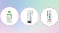Collage showing three products from CeraVe, Dermalogica, and La Roche-Posay