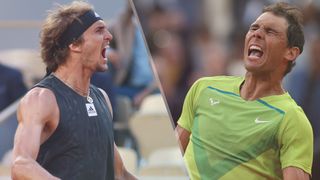 Alexander Zverev and Rafael Nadal in action at the French Open 2022 at Roland-Garros