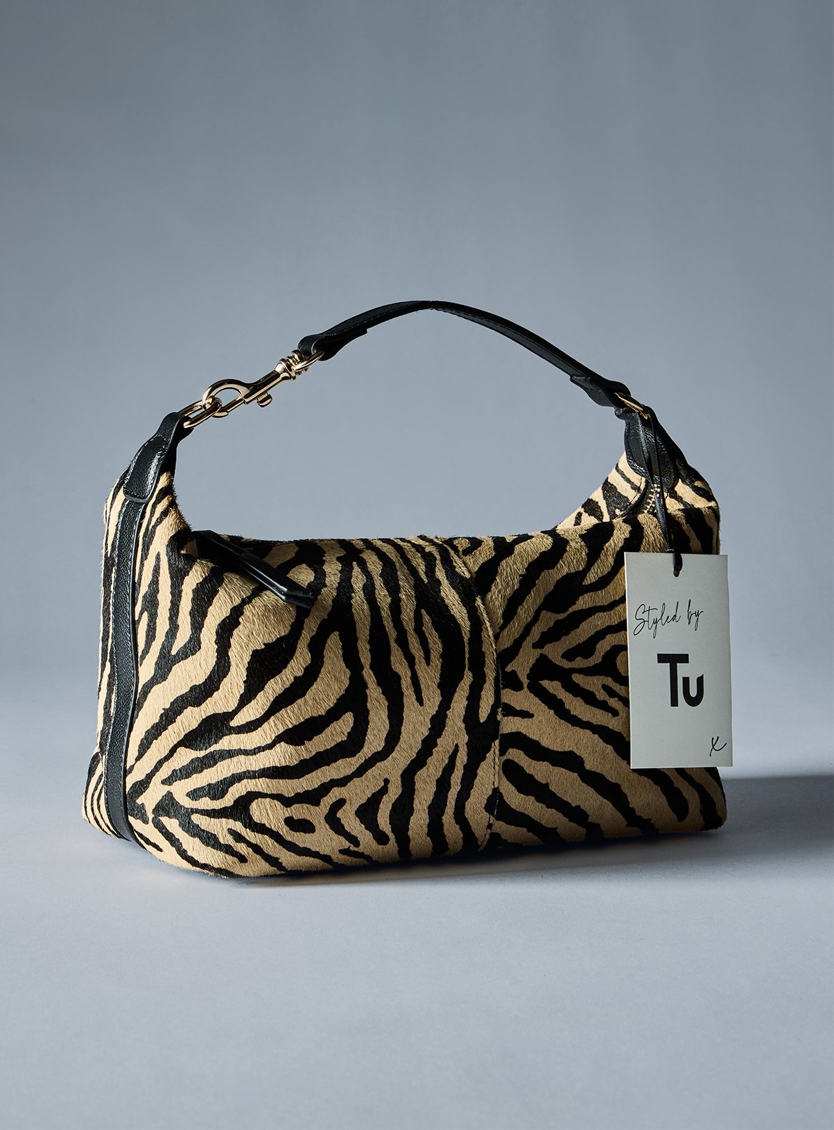 Zebra Print Leather Slouchy Handheld Bag One Size