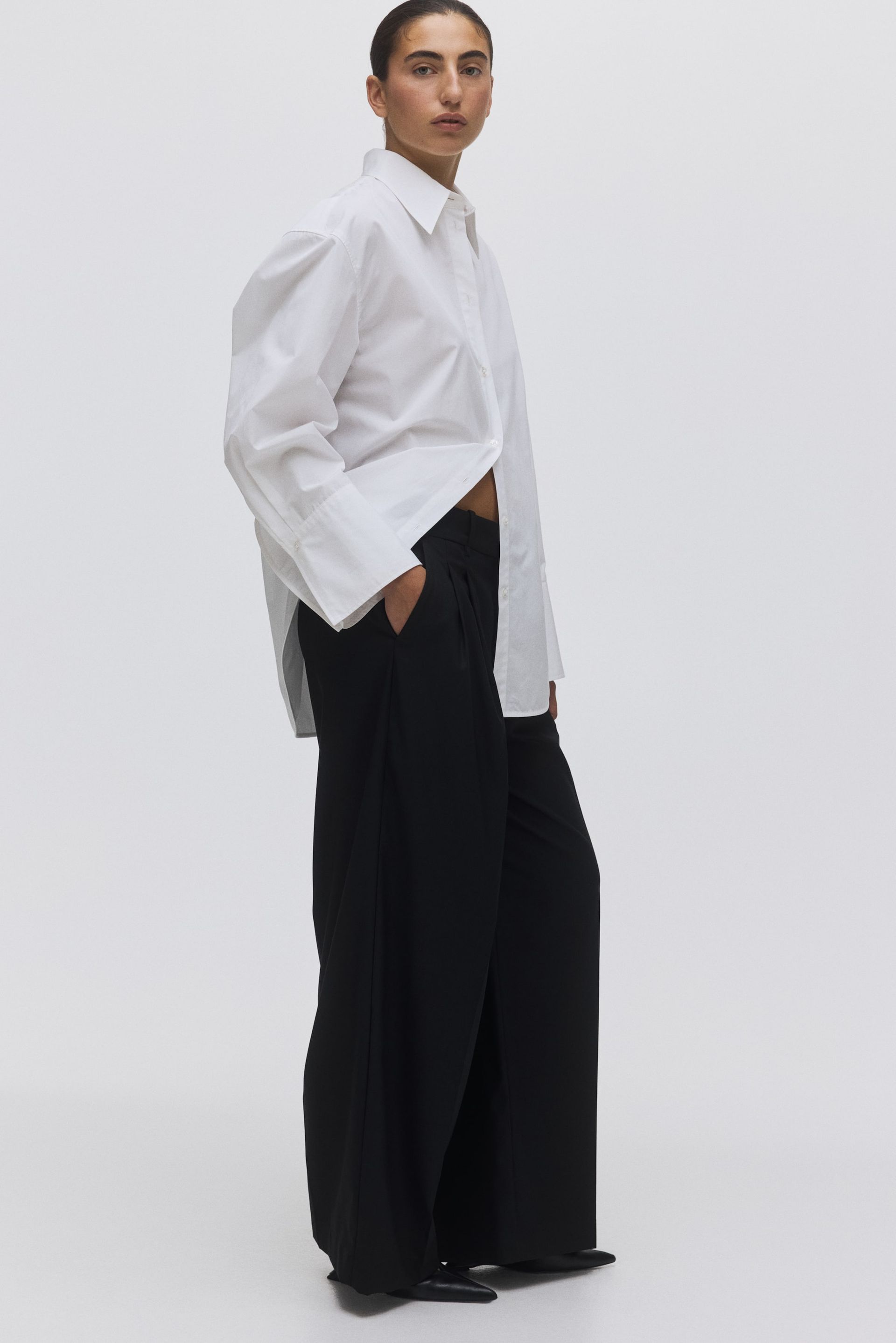Wide Tailored Trousers - Black