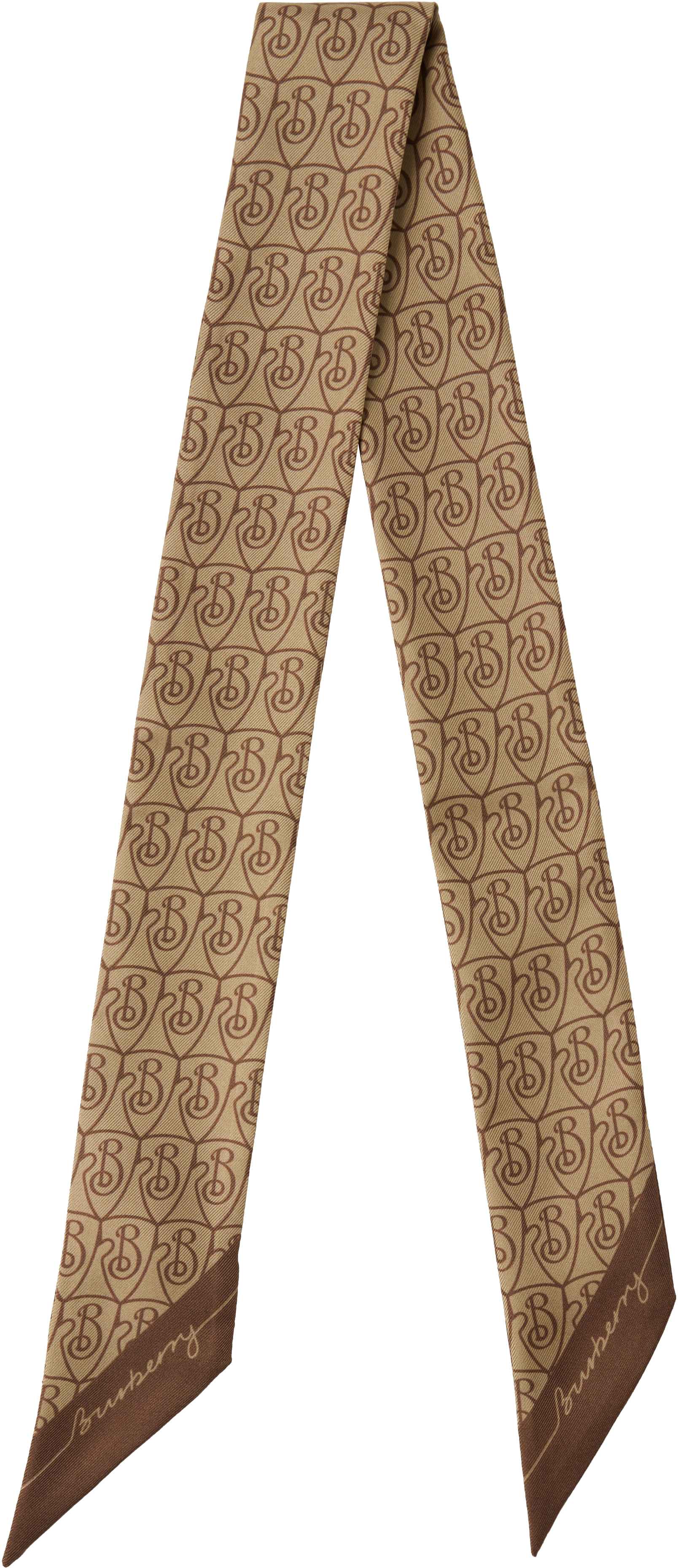 Beige Skinny B Shield Silk Scarf