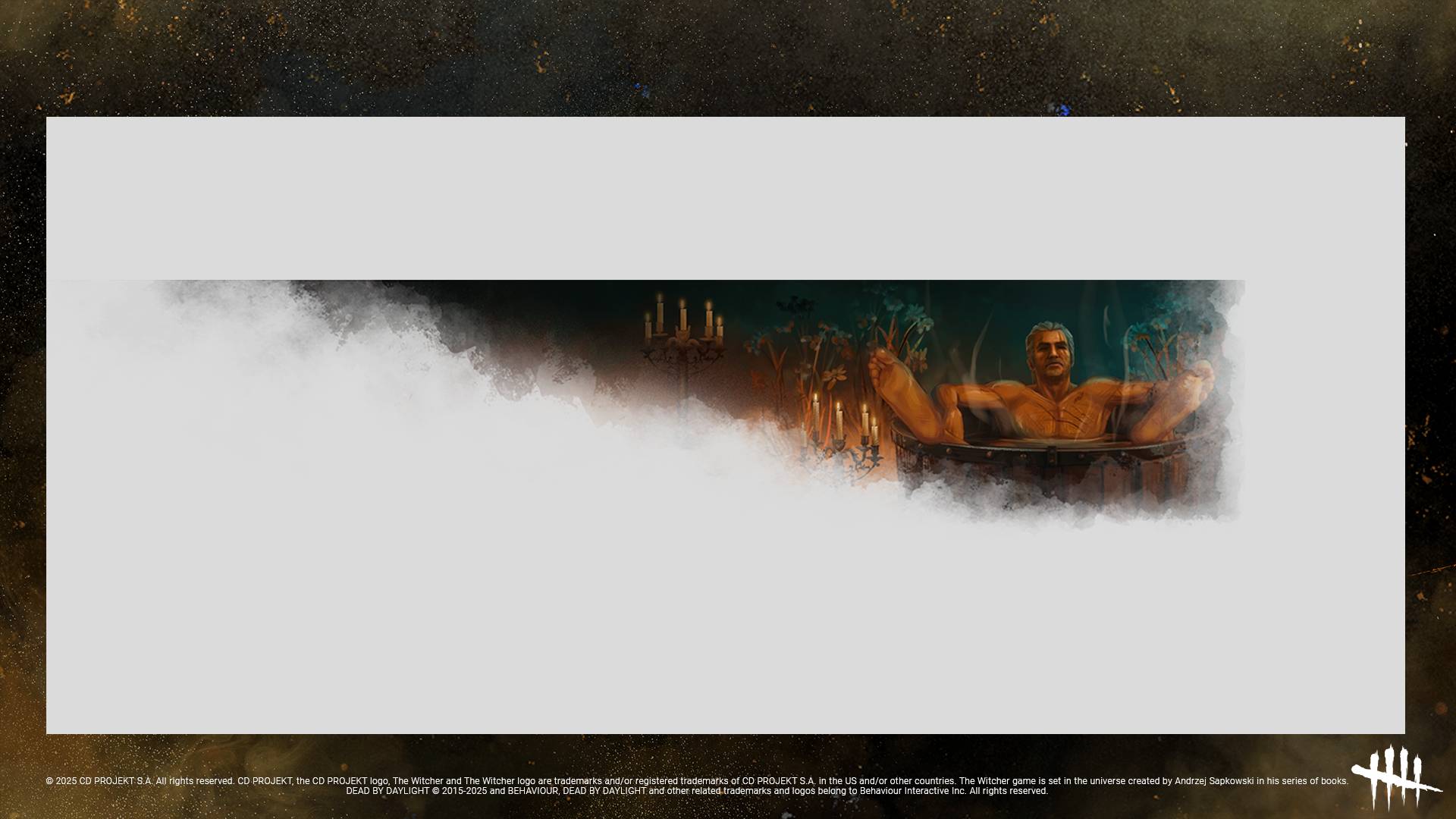 Dead by Daylight artwork showing a player card of Geralt in a bathtub