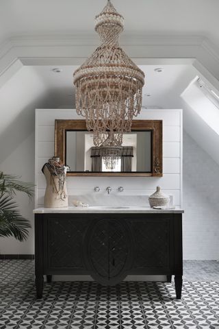 bathroom chandelier ideas wooden statement chandelier by HAM Interiors