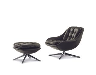 Milan Design Week Minotti Kendal leather lounge chair with foot stool