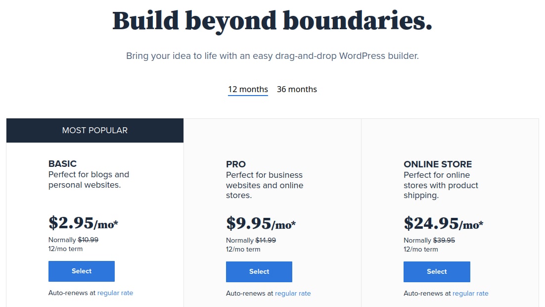 Bluehost Website Builder pricing