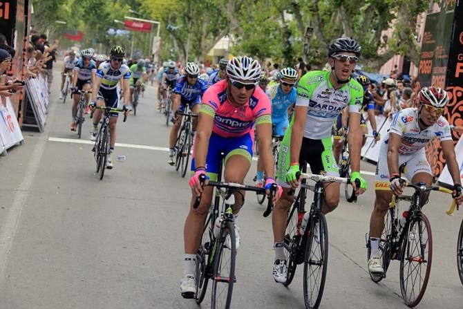 Filippo Pozzato (Lampre-Merida) at the finish in Villa Mercedes.