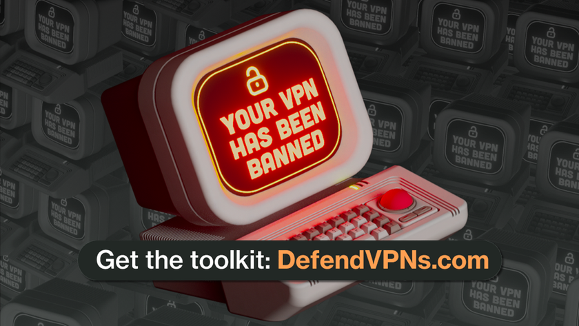 Graphic of a computer saying &quot;your VPN has been banned&quot; with a call to action to download the VPN day of action toolkit.