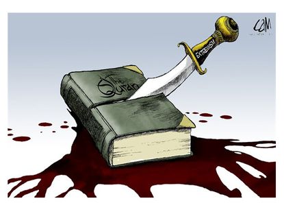 Political cartoon Quran Islamic extremism world