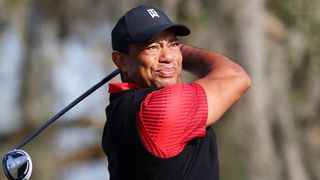 Tiger Woods takes a shot during the 2022 PNC Championship in Florida